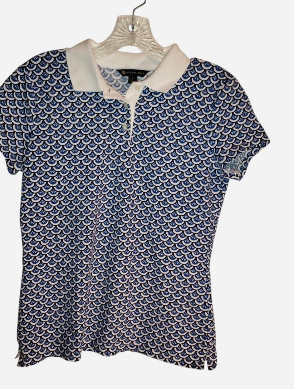 Brooks Brothers Women's Blue & White Scallop Fan Pattern Polo Shirt - Size S